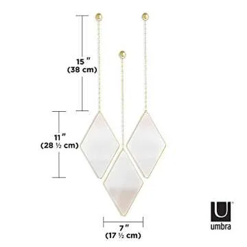 Umbra 358777-221 Dima, Matte Brass, Set of 3, Trio of Decorative Mirrors Apartment Décor/Wall Art, Diamond