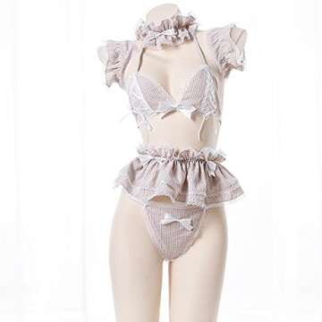 Jilneed Lolita Cute Maid Lingerie Set for Women for Sex Anime Cosplay Costume Lace Bikini Outfit (Br...