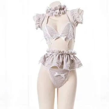 Jilneed Lolita Cute Maid Lingerie Set for Women for Sex Anime Cosplay Costume Lace Bikini Outfit (Br...