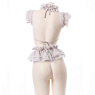 Jilneed Lolita Cute Maid Lingerie Set for Women for Sex Anime Cosplay Costume Lace Bikini Outfit (Brown, Medium)