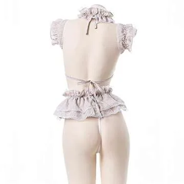 Jilneed Lolita Cute Maid Lingerie Set for Women for Sex Anime Cosplay Costume Lace Bikini Outfit (Brown, Medium)