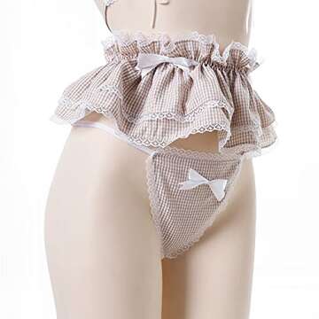 Jilneed Lolita Cute Maid Lingerie Set for Women for Sex Anime Cosplay Costume Lace Bikini Outfit (Brown, Medium)