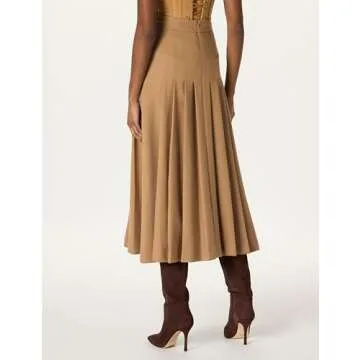 Sergio Hudson Camel Pleated Midi Skirt - Stylish and Versatile