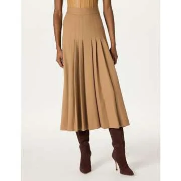 Sergio Hudson Camel Pleated Midi Skirt - Stylish and Versatile