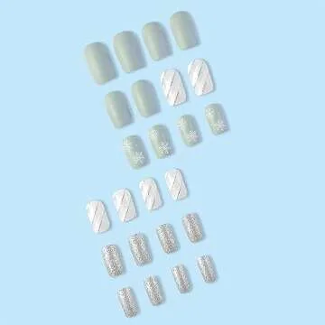 24 Pcs Christmas Press on Nails Short Winter Fake Nails Square Nail Tips Acrylic Nails Press ons Snowflake Stripe Design Christmas False Nails Kit Holiday Glue on Nails Stick on Nails for Women Girls