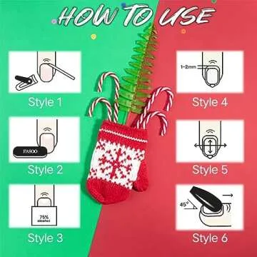 24 Pcs Christmas Press on Nails Short Winter Fake Nails Square Nail Tips Acrylic Nails Press ons Snowflake Stripe Design Christmas False Nails Kit Holiday Glue on Nails Stick on Nails for Women Girls