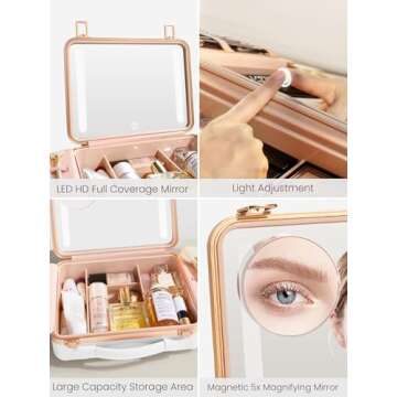 ROWNYEON Travel Makeup Case With Light Up Mirror - Portable Organizer and Train Case for Makeup Arti...
