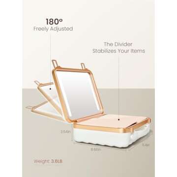 ROWNYEON Travel Makeup Case With Light Up Mirror - Portable Organizer and Train Case for Makeup Artists and Hairstylists with 5x Mirror(White)