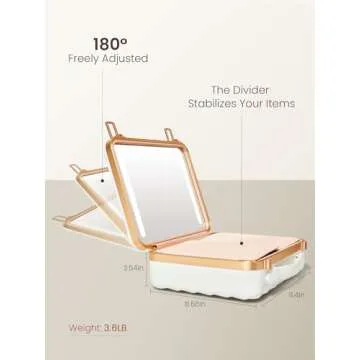 ROWNYEON Travel Makeup Case With Light Up Mirror - Portable Organizer and Train Case for Makeup Artists and Hairstylists with 5x Mirror(White)