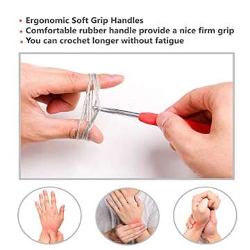 14 Size Ergonomic Crochet Hooks Set,Crochet Hooks with Soft Rubber Handle Size from 2.0mm to 10.0mm