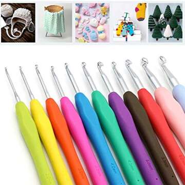 14 Size Ergonomic Crochet Hooks Set,Crochet Hooks with Soft Rubber Handle Size from 2.0mm to 10.0mm