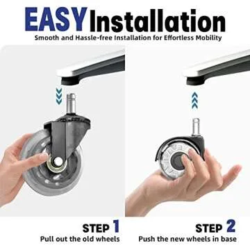 Office Chair Wheels, 2 Inch Rubber Rollers, Heavy Duty, Safe for Hardwood Floors, Carpets, Mats, Universal Size 11x22mm, Smooth and Quiet, Black, Set of 5