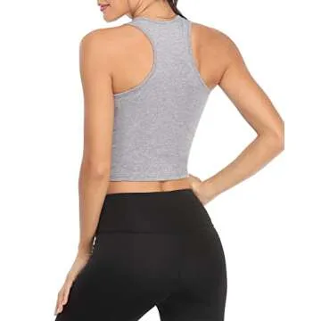 Joviren Cotton Workout Crop Tank Top for Women Racerback Yoga Tank Tops Athletic Sports Shirts Exercise Undershirts 4 Pack Black/White/Grey/Pink M