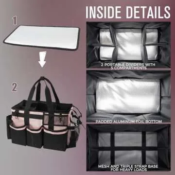 SCAVATA Wearable Cleaning Caddy, Cleaning Caddy Supplies Organizer with Handle & Shoulder Straps for Housekeepers, Under Sink & Car Cleaning Tool Organizers Bag with 4 Foldable Divider (Pink)