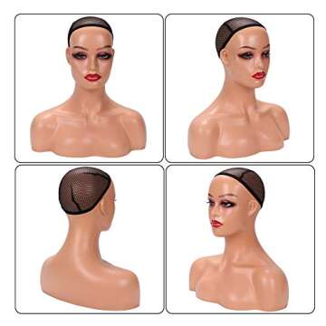 Realistic Female Mannequin Head with Shoulders for Display - Manikin Head with Shoulder for Wig/Jewelry/Makeup/Hat/Sunglass Display (Dark Brown)