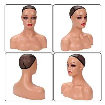 Realistic Female Mannequin Head with Shoulders for Display - Manikin Head with Shoulder for Wig/Jewelry/Makeup/Hat/Sunglass Display (Dark Brown)