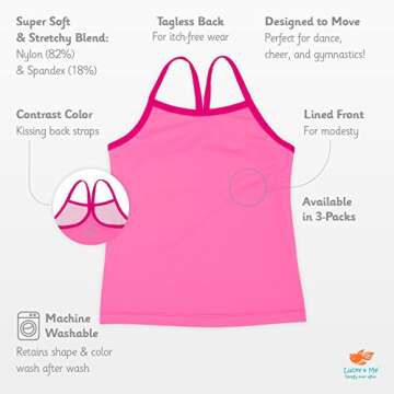 Lucky & Me Ella Girls Dance Tank Top, Gymnastics & Dancewear, 3-Pack, Rosey Posey 9/10