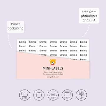 Teddylabels - 175 Mini Name Labels (0.63" x 0.24") for Labelling Tiny Items. Extra-Small Waterproof Sticker Labels for Kids in Daycare, Kindergarten, and School - White/Black