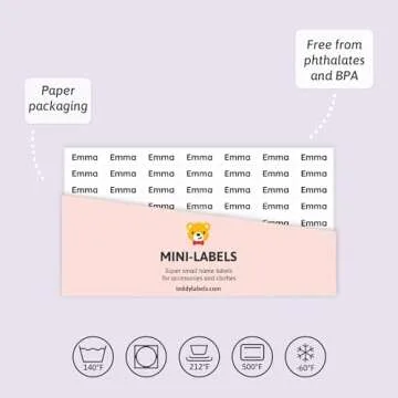 Teddylabels - 175 Mini Name Labels (0.63" x 0.24") for Labelling Tiny Items. Extra-Small Waterproof Sticker Labels for Kids in Daycare, Kindergarten, and School - White/Black