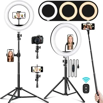 JIOZER 10.2” Dimmable Ring Light with Adjustable Tripod and Phone Holder, Ideal for Selfies, Makeu...