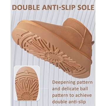 WICDIC Platform Mini Boot For Women Short Ankle Boot Fur Fleece Lined Sneakers Classic Ultra Snow Platform Anti-Slip Boot For Outdoor