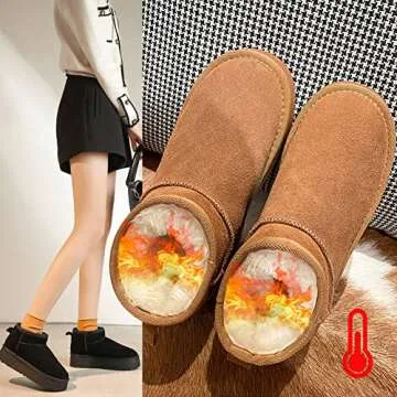 WICDIC Platform Mini Boot For Women Short Ankle Boot Fur Fleece Lined Sneakers Classic Ultra Snow Platform Anti-Slip Boot For Outdoor