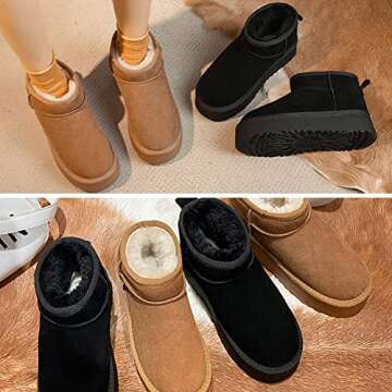 WICDIC Platform Mini Boot For Women Short Ankle Boot Fur Fleece Lined Sneakers Classic Ultra Snow Platform Anti-Slip Boot For Outdoor