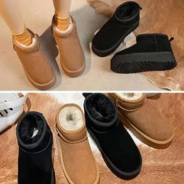 WICDIC Platform Mini Boot For Women Short Ankle Boot Fur Fleece Lined Sneakers Classic Ultra Snow Platform Anti-Slip Boot For Outdoor