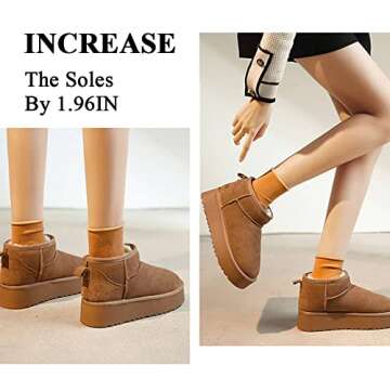 WICDIC Platform Mini Boot For Women Short Ankle Boot Fur Fleece Lined Sneakers Classic Ultra Snow Platform Anti-Slip Boot For Outdoor