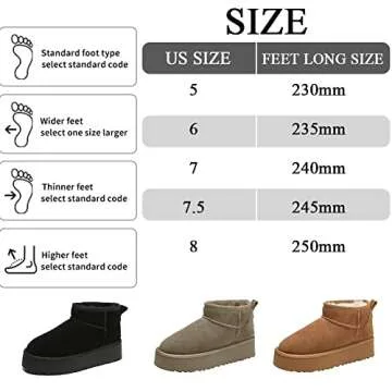 WICDIC Platform Mini Boot For Women Short Ankle Boot Fur Fleece Lined Sneakers Classic Ultra Snow Platform Anti-Slip Boot For Outdoor