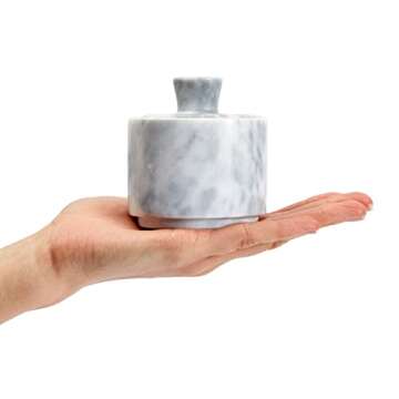 Juvale White Marble Salt Cellar with Lid for Seasonings, Spices, Kitchen Counter and Tabletop (3 x 3.3 In)