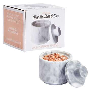 Juvale White Marble Salt Cellar with Lid for Seasonings, Spices, Kitchen Counter and Tabletop (3 x 3.3 In)