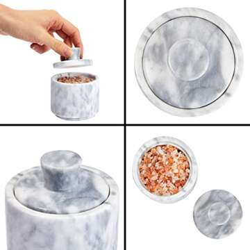 Juvale White Marble Salt Cellar with Lid for Seasonings, Spices, Kitchen Counter and Tabletop (3 x 3.3 In)