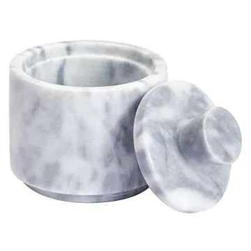 Juvale White Marble Salt Cellar with Lid for Seasonings, Spices, Kitchen Counter and Tabletop (3 x 3.3 In)