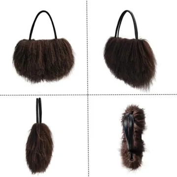 FINILUO Women Luxury Real Lamb/Mongolian Flush Wool Fur Handbag Chocolate