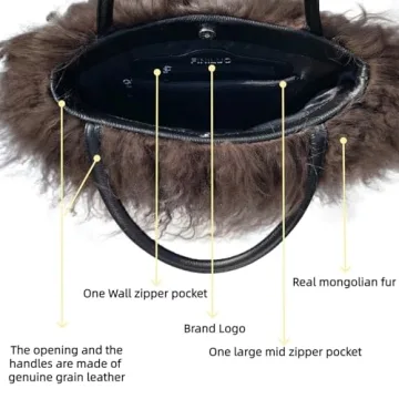 FINILUO Women Luxury Real Lamb/Mongolian Flush Wool Fur Handbag Chocolate