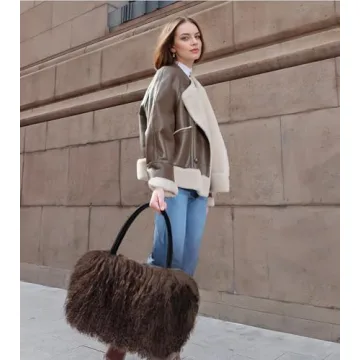 FINILUO Women Luxury Real Lamb/Mongolian Flush Wool Fur Handbag Chocolate