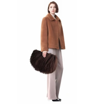 FINILUO Women Luxury Real Lamb/Mongolian Flush Wool Fur Handbag Chocolate