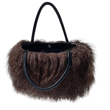 FINILUO Women Luxury Real Lamb/Mongolian Flush Wool Fur Handbag Chocolate