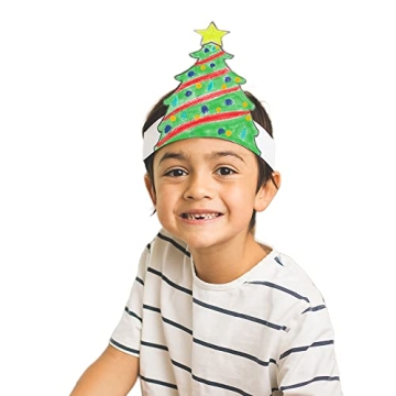 Tiny Expressions - Bulk Christmas Tree Headbands for Kids (Pack of 12) - Fun, Color Your Own Xmas Th...