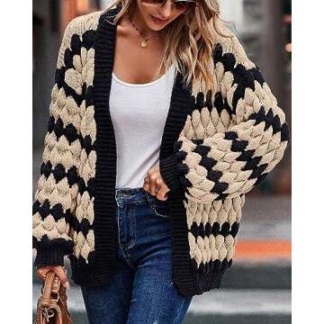 KIRUNDO Women's Color Block Chunky Knit Cardigan for All