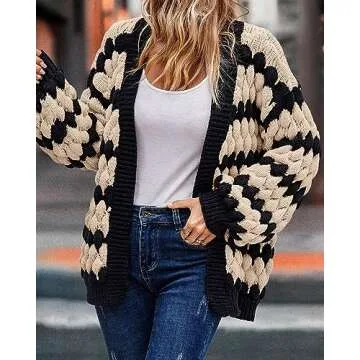KIRUNDO Women's Color Block Chunky Knit Cardigan for All