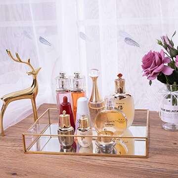 Sooyee Gold Tray Mirror for Jewelry and Makeup Display