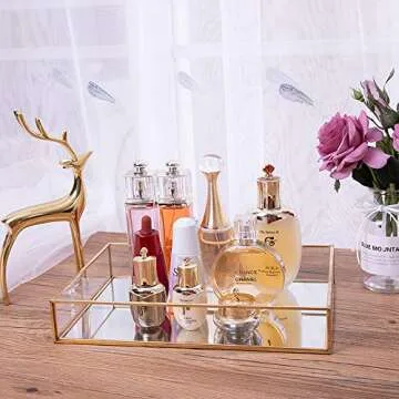 Sooyee Gold Tray Mirror for Jewelry and Makeup Display