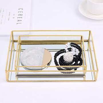 Sooyee Gold Tray Mirror for Jewelry and Makeup Display