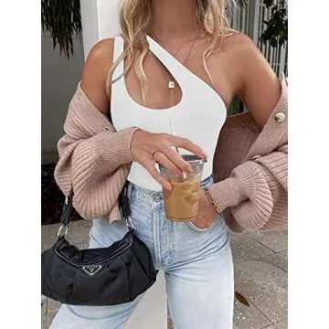 REORIA Women's Summer Sexy One Shoulder Cutout Front Sleeveless One Piece Tank Tops Backless Thong B...