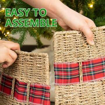 Rocinha Rattan Christmas Tree Collar - Rustic Handcrafted Christmas Tree Ring Easy Set Up 26" Tree R...