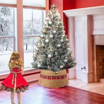 Rocinha Rattan Christmas Tree Collar - Rustic Handcrafted Christmas Tree Ring Easy Set Up 26" Tree Ring Tree Skirt Decorates Your Home for The Holidays