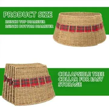 Rocinha Rattan Christmas Tree Collar - Rustic Handcrafted Christmas Tree Ring Easy Set Up 26" Tree Ring Tree Skirt Decorates Your Home for The Holidays