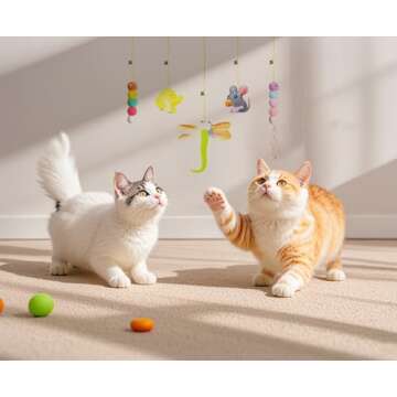 Kalimdor Interactive Cat Feather Toys 5pack,Retractable Teaser Toy,Hanging Interactive Toys for Indo...